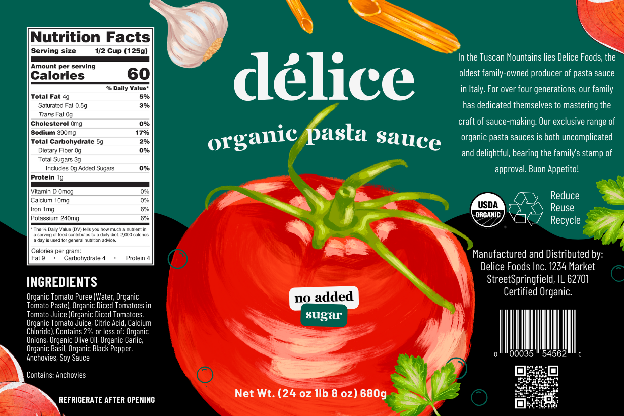 Délice Organic Pasta Sauce - Sample compliance report